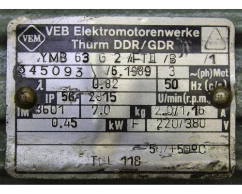 Elektromotor 0,45 kW 2815 U/min von VEM – YMB63G2/FTII/B/1 - Bild 4