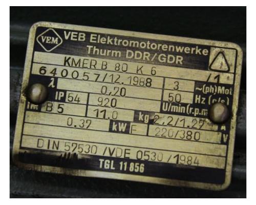 Elektromotor 0,37 kW 920 U/min von VEM – KMERB80K6 - Bild 4