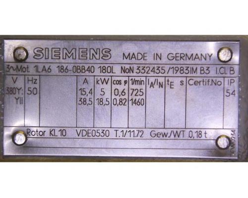 Elektromotor 5/18 kW 725/1460 U/min von SIEMENS – 1LA6 186-0BB40 180L - Bild 4