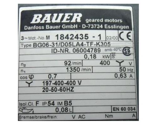 Getriebemotor 0,18 kW 92 U/min von BAUER – BG06-31/D05LA4-TF-K305 - Bild 3