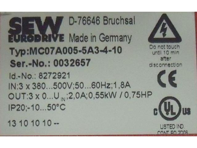 Frequenzumrichter 0,75 kW von SEW – MCO7AA005-5A3-4-10 - 2
