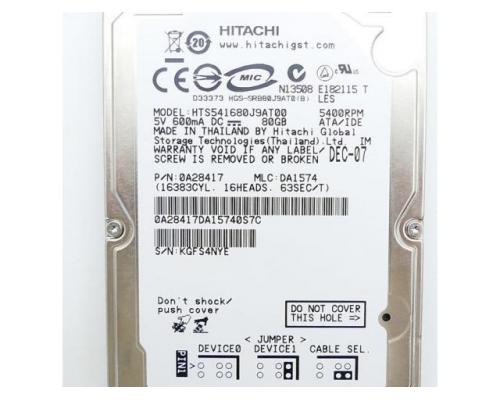 Hitachi HTS541680J9AT00 IDE Festplatte HTS541680J9AT00 - Bild 2
