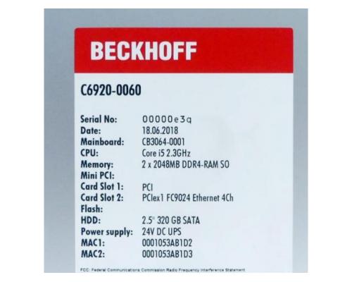 BECKHOFF C6920-0060 Control cabinet Industrial PC C6920 C6920-0060 - Bild 2