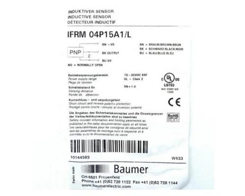 Baumer 10144583 Induktiver Näherungsschalter IFRM 04P15A1/L 10144 - Bild 2