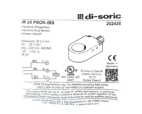 di-soric 202435 Induktiver Ringsensor IR 25 PSOK-IBS 202435 - Bild 2
