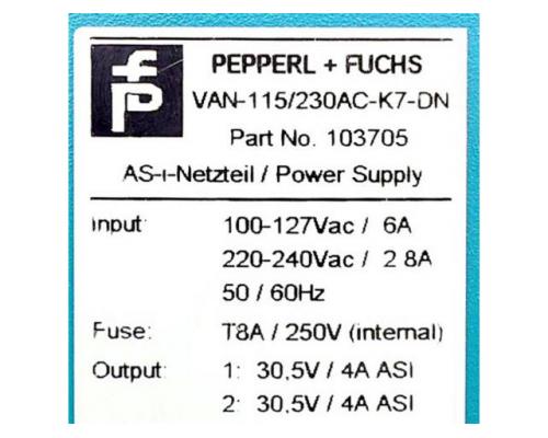 PEPPERL+FUCHS 103705 AS-Interface Netzteil VAN-115/230AC-K7-DN 103705 - Bild 2