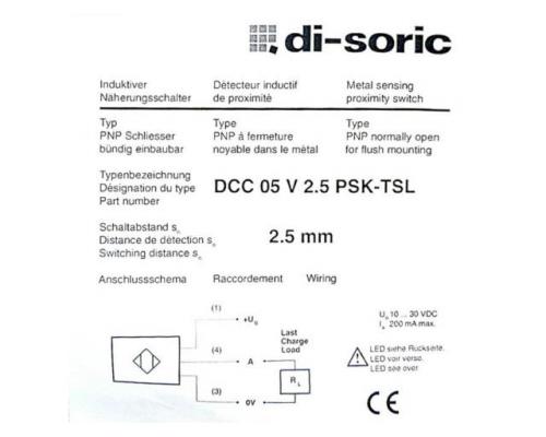 di-soric DCC 05 V 2.5 PSK-TSL Induktiver Näherungssensor DCC 05 V 2.5 PSK-TSL D - Bild 2