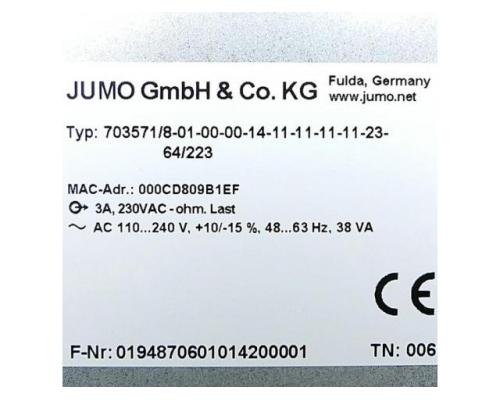 JUMO 703571/8-01-00-00-14-11-11-11-11-23-64/223 DICON Touch PID Temperaturregler 703571/8-01-00-00 - Bild 2