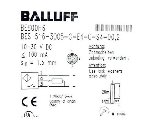 BALLUFF BES 516-3005-G-E4-C-S4-00,2 Induktiver Standardsensor BES00H6 BES 516-3005-G-E - Bild 2