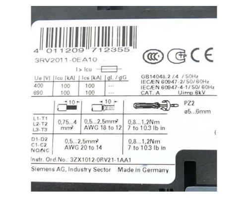 Siemens 3RV2011-0EA10 Leistungsschalter 3RV2011-0EA10 - Bild 2