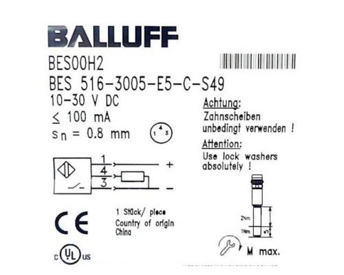 BALLUFF BES 516-3005-E5-C-S49 Induktiver Standardsensor BES00H2 BES 516-3005-E5- - Bild 2