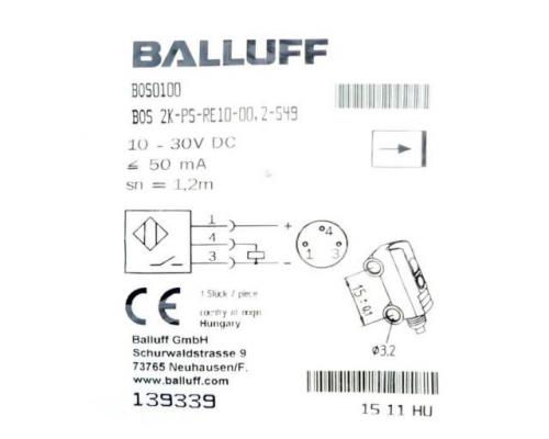 BALLUFF BOS 2K-PS-RE10-00,2-S49 Einweglichtschranke BOS0100 BOS 2K-PS-RE10-00,2-S4 - Bild 2