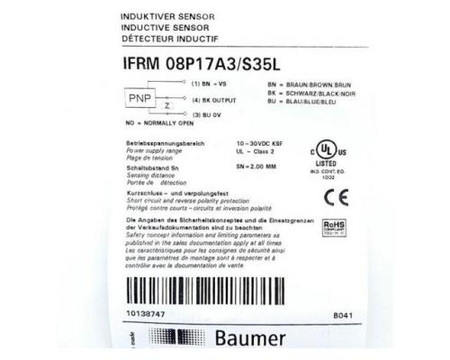 Baumer IFRM 08P17A3/S35L Induktiver Näherungsschalter IFRM 08P17A3/S35L IF - Bild 2
