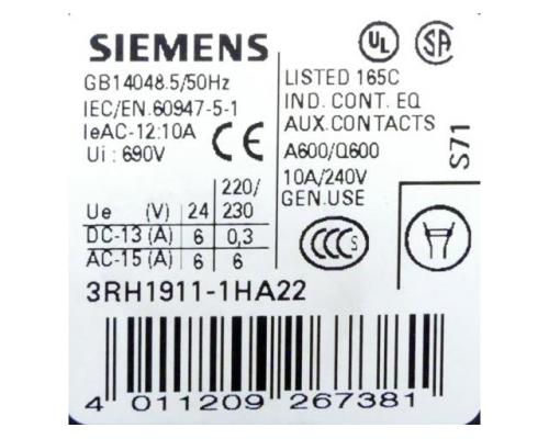 Siemens 3RH1911-1HA22 Hilfsschalterblock 3RH1911-1HA22 - Bild 2