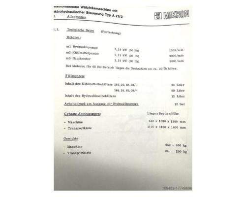 MIKRON A21/2 Zahnrad-Abwälzfräsmaschine - Bild 10