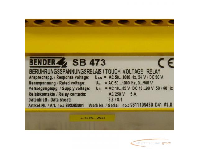 Bender SB 473 Berührungsspannungsrelais Touch Voltage Relay - ungebraucht - - 2