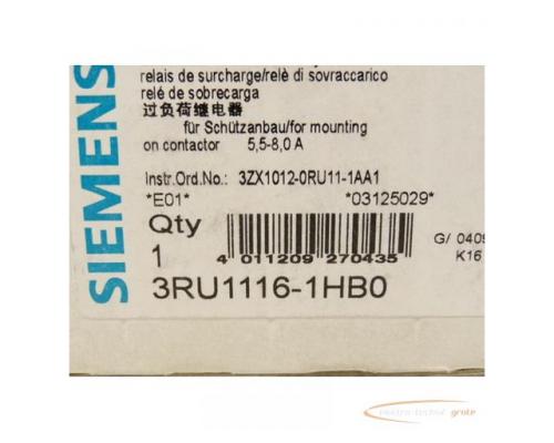 Siemens 3RU1116-1HB0 Ueberlastrelais 5 , 5 - 8 A - ungebraucht - in OVP - Bild 2