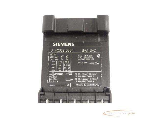 Siemens 3TH2022-0BB4 Hilfschütz 2NO+2NC + 3TX4490-3G Gleichrichter - 2