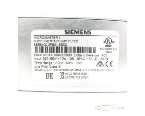 Siemens 6SE6400-2FS01-6BD0 EMC Zusatzfilter E Stand A05 SN:XAJ909-000930 - Bild 3