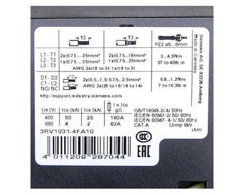 Leistungsschalter 3RV1031-4FA10 - Bild 2