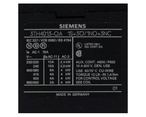 Siemens Hilfsschütz 3TH4013-OA - Bild 2