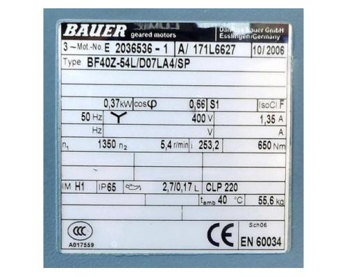 Bauer Flachgetriebemotor BF40Z-54L/D07LA4/SP - Bild 2