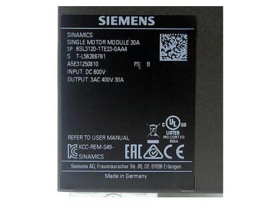 Siemens Single Motor-Module Eingang 6SL3120-1TE23-0AA4 - Bild 2