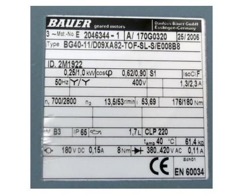 Bauer Gear Motor BG40-11/D09XA82-TOF-SL-S/E008B8 - Bild 2
