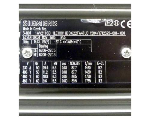Siemens Drehstrommotor 1AV2116B 1LE10011BB622FA4 - Bild 2