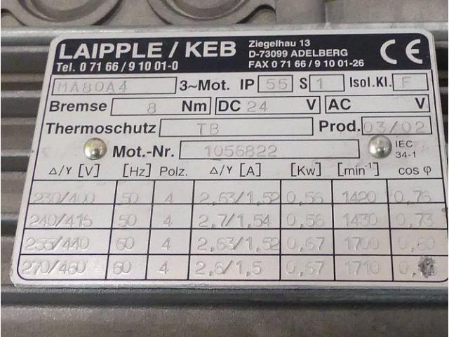 LAIPPLE / KEB GMBH Drehstrommotor mit Bremse MA80A4 1056822 - 2