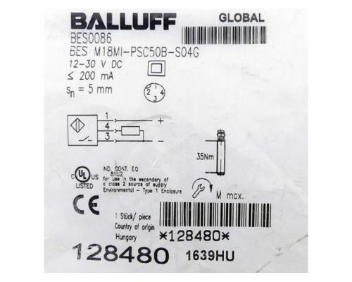 BALLUFF BES0086 Induktiver Sensor BES M18MI-PSC50B-S04G - Bild 2