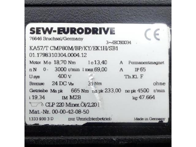 SEW-Eurodrive Getriebemotor KA57/T CMP80M/BP/KY/EK1H/SB1 01.1798 - 2