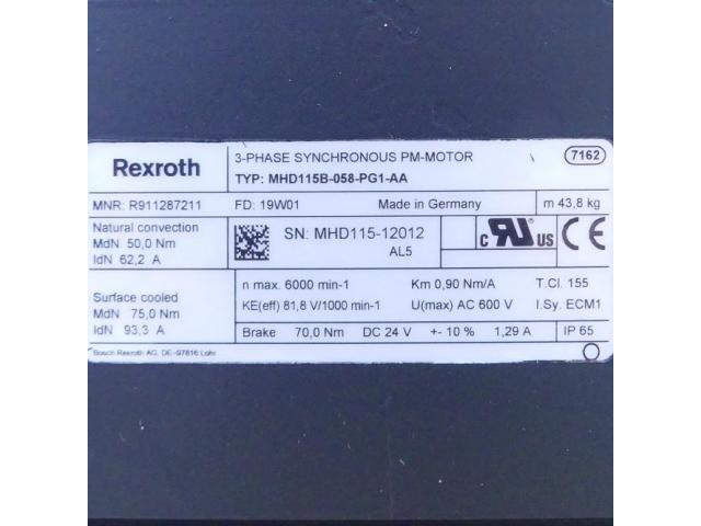 Rexroth Drehstrom Servomotor MHD115B-058-PG1-AA R911287211 - 2