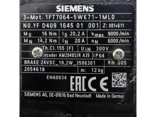Siemens Servomotor 1FT7064-5WK71-1ML0 - 2