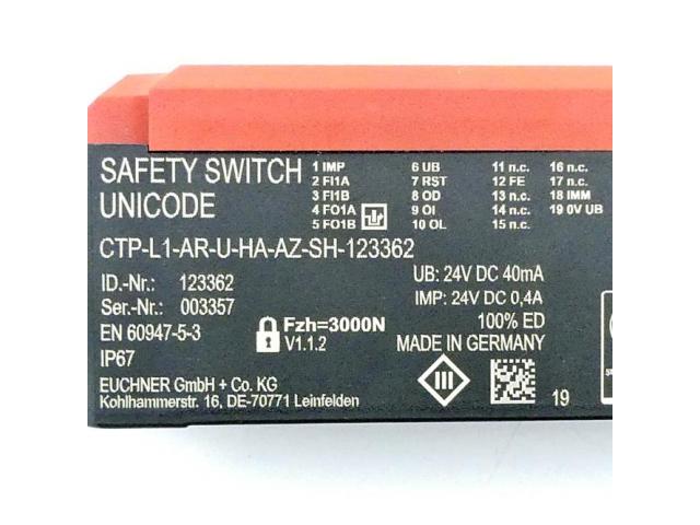 Euchner Sicherheitsschalter CTP 123362 - 2